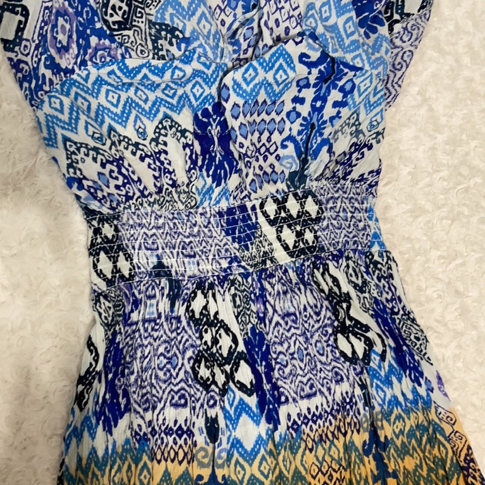 Anthropologie RAGA Until Sunrise Tiered Halter Midi Dress Blue Rust Ruffled XS - Picture 8 of 12